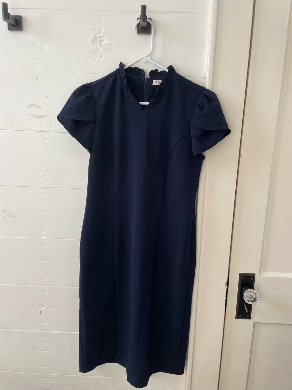 Nanette Lepore Navy Blue Ruffle Neck Flutter Sleeve Dress Size 4